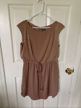 Vince Camuto Mauve-Taupe Stud-Shoulder Drawstring Mini Dress